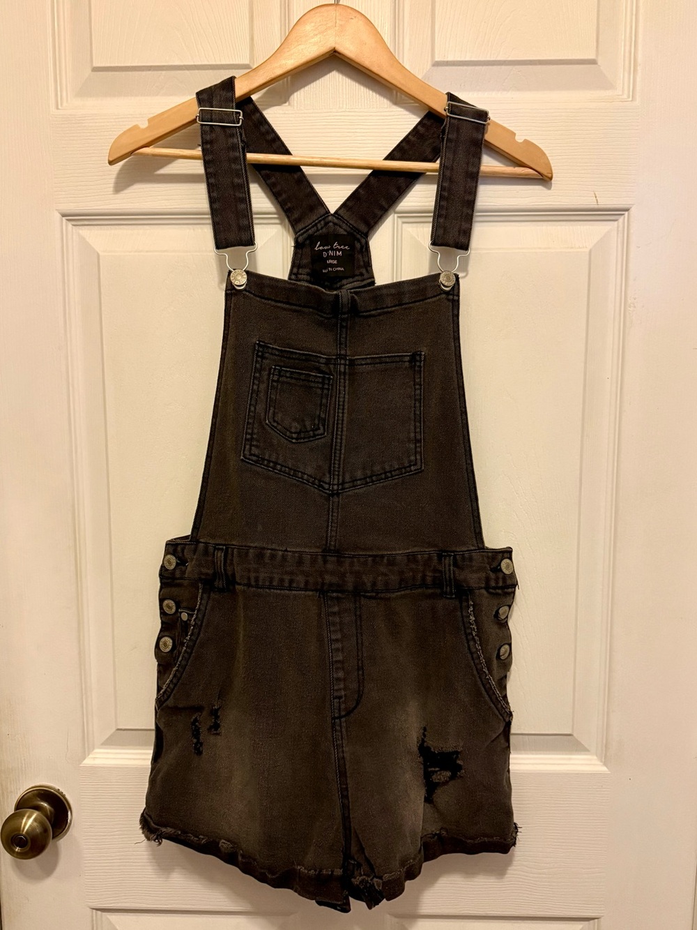 Black Denim Short Overalls